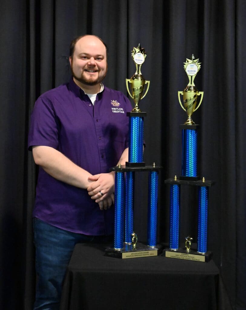 Joseph Ostrand with Anaheim Heritage Festival trophies